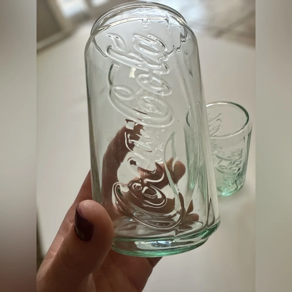Vintage Coca-Cola can-shaped drinking glasses Set of 2 - Green Glass - Picture 4 of 4